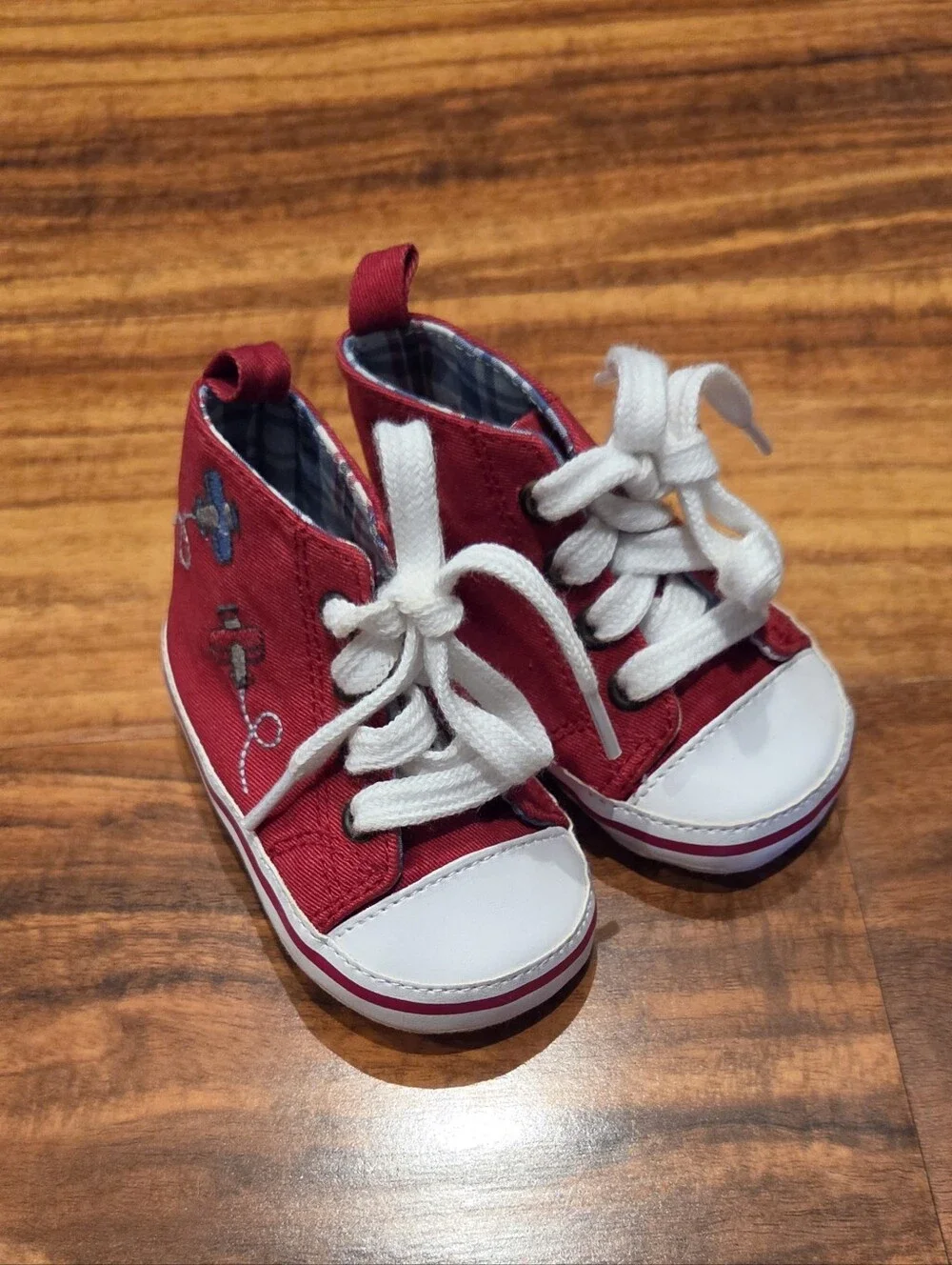 Gymboree NWT/EUC 18-24 Red/Blue Plaid Button Down Shirt, Jeans & Airplane Shoes
